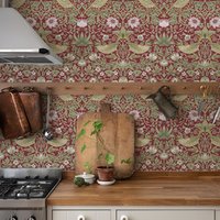 Retro Red Floral Vinyl Wallpaper Peel And Stick Yellow Birds Self Adhesive Wall Contact Paper Chic Waterproof Cabinet Stickers