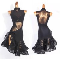 Black Latin Salsa Dance Dress Women's Competition Salsa Tango Clothes Sexy Mesh Lace Rumba Party Stage Performance Costumes