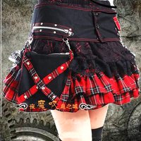 2025 Summer Japanese and Korean Kill Matt style Punk Red Plaid Pleated Pocket Mini Short Skirt for Womens Lace zipper Skirts