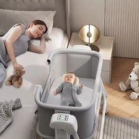 Electric Auto-Rocking Baby Bassinet, Bedside Sleeper Attaches to Mom's Bed, Portable Newborn Crib with Wheels & Mosquito Net
