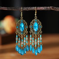New Bohemian Ethnic Colorful Water Drop Tassel Earrings for Women Long Hollow Antique Gold Color Dangle Earring Pendientes Mujer