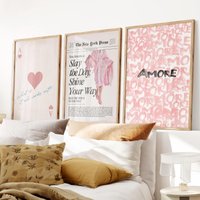 3pcs/set Retro Girly New Yorker Newspaper Canvas Print Poster Life Is Better in Pink Modern Funky Preppy Art Prints Home Decor