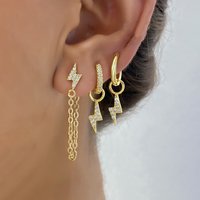 3PCS Trendy Stainless Steel Gold Plated Lightning Earrings Set For Women Girls Exquisite Crystal Geometric Hoop Earrings Gifts