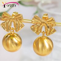 YTJX Gold Color Round Beads Drop Earrings Elegant Bow Stud Earrings For Women Fashion Party Jewelry Gift 2026 Trendy