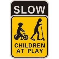 Slow Children at Play Warning Sign - Durable Metal, Pre-Drilled Wall Mount, Multifunctional Safety Street Sign for Neighborhoods