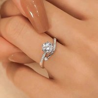 Huitan Graceful Proposal Rings with Shiny Round Zirconia Delicate Fashion Wedding Band Jewelry Women Timeless Finger Accessories
