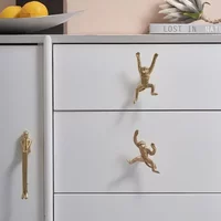 Gold Furniture Handles Door Knobs Solid Brass Monkey Shape Animal Single Hole for Cabinet Kitchen Cupboard Drawer Pulls