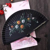 Classical Wooden Folding Fan Double Sided Floral Dance Fan Hollow Out Spanish Dancing Fan Decoration