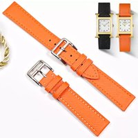For Hermes H Genuine Leather Watchband HOUR Series Square Dial Thin Orange Comfortable Soft Cowhide Watch strap 14mm 16mm 18mm