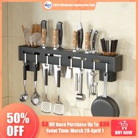 Porte-couteau mural, étagère en acier inoxydable, support de rangement sans clous pour la cuisine, couverts avec crochet, organisateur d'armoire de cuisine