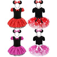 Baby Girls Ballet Tutu Dress Summer Kids Bow Dots Dress Headband Cartoon Mouse Costume Children Christmas Birthday Party Clothes