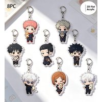 8pcs/set Anime Keychain Jujutsu Kaisen Key Chain Women Accessories Cute Bag Pendant Key Ring Acrylic Cartoon for Friend Gifts