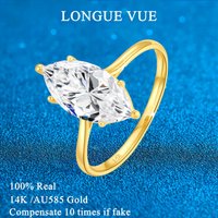Marquise Moissanite Ring 14K Gold Verifiable 2 Carat Synthetic Silicon Carbide Stone Elegant Wedding Band for Women Engagement