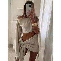 White Elegant Women Summer Vacation Cotton Linen Crop Top 2 Piece Set Fashion White Mini Skirt Suits New Lady Beach Outfits