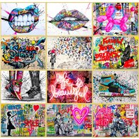 Banksy Street Art Canvas Paintings Sneakers Mouth Ballon Girl Graffiti Pop Art Posters Prints Cuadros Wall Art Home Decoration