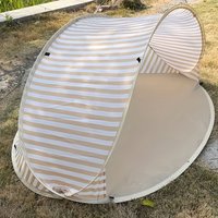 2 Person Quick Beach Tent Sun Shelter Portable No Assemble Striped Beige White All Season Shade Carry Bag Light Camping Picnic