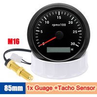 85mm Waterproof Car Boat Tachometer with Tacho Sensor M16/M18 Signal Adapter 3000rpm Speed Guage Motorcycle LCD RPM Meter Tach