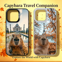 Cute Healing Capybara World Tour Eiffel Tower Case for 17 Air X XS XR SE 2020 7 8 for iPhone 17 16 15 14 13 12 11 Pro Max Plus