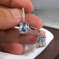 Korea Simple High Quality Square 5A Zircon Dangle Earrings for Women Luxury Charm Crystal Pendant Piercing Hoop Earrings Jewelry