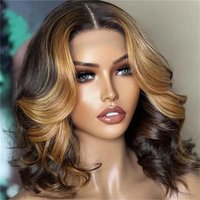 Loose Body Wave Short Bob Wigs Highlight 13x4 Transparent Lace Frontal Human Hair Wigs For Women Ombre Colored Lace Front Wig