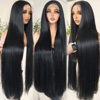 X-TRESS 40 Inch Long Synthetic Wig 13X6 Lace Frontal Black Colored Straight Layered Hair Free Part Lace Wig with Baby Hair Daily