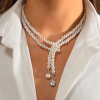 Imitation Pearl Beads Chain with Crystal Pendant Necklace for Women Long Tassels Necklaces 2024 Fashion Jewelry Neck Accessories