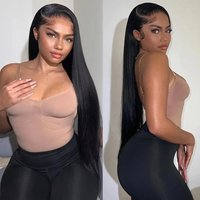 30 40 Inch Straight 5x5 Glueless 250 Density 13x4 HD Lace Frontal Wigs for Women Remy Hair Pre Plucked Natural Black Wigs