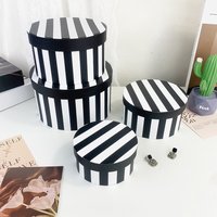 New Fashionable Black White Striped round Gift Box Set Simple Universal Holiday Bouquet Storage Packaging Box Set of Four Empty