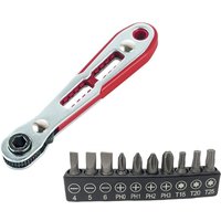 36 Tooth Ratchet Screwdriver Wrench with 10 Bits and 90 Degree Handle Designed for Use in Restricted Spaces in Various Projects