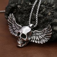 Big Size Stainless Steel Fallen Angel Wings Skull Pendant Necklace Men's Personality Unique Fashion Party Jewelry Halloween Gift