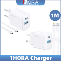 1HORA Charger 20W Dual Port EU Plug Charger USB Type C PD Fast Charging Short Circuit Overcurrent Protection for iPhone Android