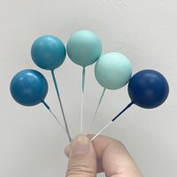 20Pcs Blue Balls Cake Toppers Navy Royal Blue Ball Boho Birthday Cake Decorations Bear Race Car 30th Birthday Baptism Cake Decor