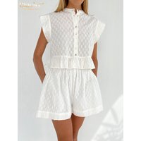 Clacive Casual Sleeveless Tank Top Set Woman 2 Pieces Summer White High Waist Hot Shorts Set Elegant Vacation Suits With Shorts