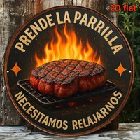 2D Flat, 1pc, 8x8 Inch Round Spanish Aluminum Sign, Vintage Decorative Plaque for "Asado" (Spanish Barbecue), Suitable for Decor