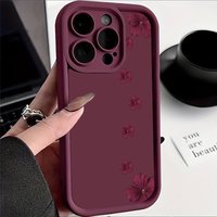 Wine Red Floral Pattern TPU Matte Phone Case For iPhone 17 Pro Max Cases iPhone Air 16E 16 15 14 13 12 11 7 8 Plus XS X XR Cover