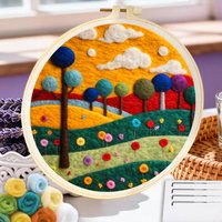 CHENISTORY Scenery Wool Painting Home Decor Diy Craft Kits For Adults Scenery Wool Felt Kit Handicraft Art Embroidery Patterns