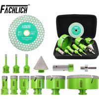 FACHLICH Diamant-Kernbohrer-Set 12-teilig 6-110mm+20mm Fingerfräser+50mm Abschrägungsfräser+Adapter 125mm Trennscheibe