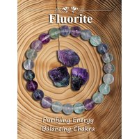 Natural Fluorite Gemstone Bead Bracelet Women & Men Healing Energy Mental Clarity Focus Stress Relief Spiritual Balance Jewelry