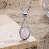 925 Silver Rose Quartz Pendant with Pink Stones Necklace Oval 10X14MM Large Natural Stone Fine Jewelry Party Gifts for Women Men