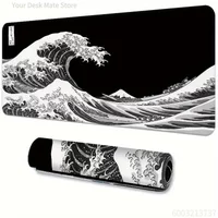 1PCS Black & White Great Wave Large Locked Desk Mat Mouse Pad for Gaming & Office Use