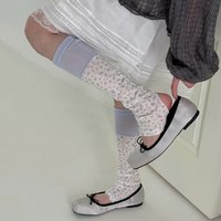 Floral Print Leg Warmers Japanese Splicing Foot Stepping Leg Cover Calf Socks Stockings Summer Thin Foot Cover Women Leg Warmers