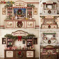 Mocsicka White Christmas Candy Room Backdrop Photography Xmas Wreath Gift Cabinet Winter Holiday Background Family Photo Studio