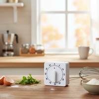 Practical 60 Minutes Kitchen Timer Cooking Tools White Square Mechanical Timer Countdown Alarm Reminder Countdown Timer 1pcs
