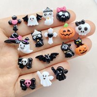 20Pcs Cute Cartoon Halloween cat, pumpkin, bat Nail Art Resin Designer Charms DIY Craft For Nail 3D Decorations Jewelry