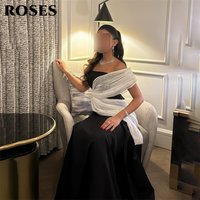 ROSES Black and White Party Dress Strapless Evening Dress Sleeveless Prom Gown Mermaid Satin Gala Dress for Women Customized