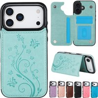 Wallet Butterfly Press With Card Slot Double Buckle Stand Flip Leather Case For iPhone 17 Pro Max Air 16e 16 Plus 15 14 13 12 11