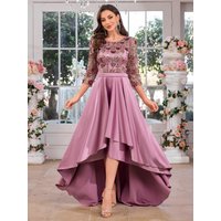 UNITHORSE Sequin Splice Satin Dress with Chest Embroidery for Women Evening Ball Gown Elegant Floor-Length Formal Skirt