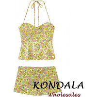 KONDALA Chic Spring Flower Print Woman Suits Halter Neck Backless Slim Vest+Mini Shorts Fashion 2026 Holiday Female Sexy Sets