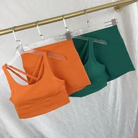 2PCS Sports Yoga Shorts Sets Yoga Clothes Women Cross Back Bra Top High Waist Shorts Fitness Suit Running Workout Tracksuit๐