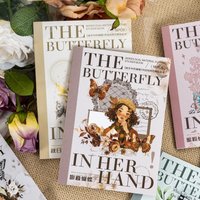 The Butterfly In Her Hand Series 18 Sheets Dual-Material Sticker Book Vintage Decorative Stickers For Hand Account Decoration